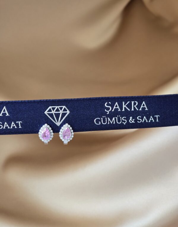 Pembe Damla Kesim Taşlı Zarif Gümüş Küpe