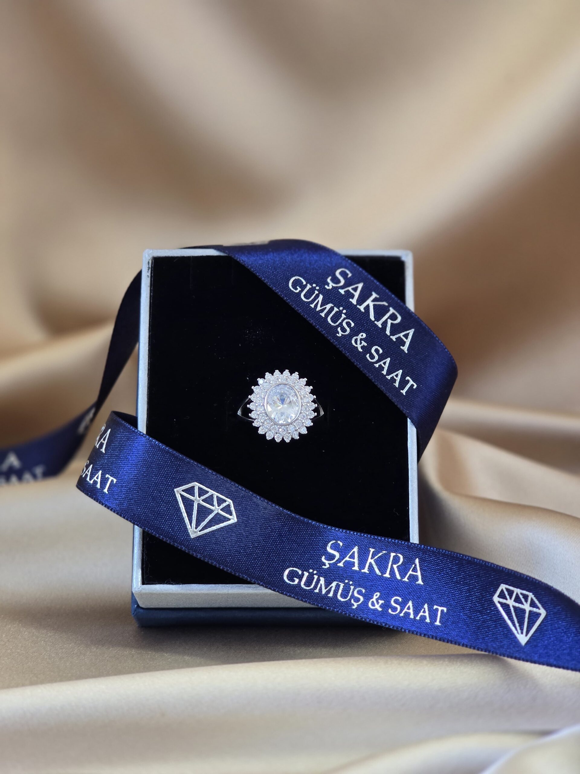 Oval Merkez Taşlı Çiçek Işıltılı 925 Ayar Gümüş Yüzük – 4.8 Gram - Görsel 3