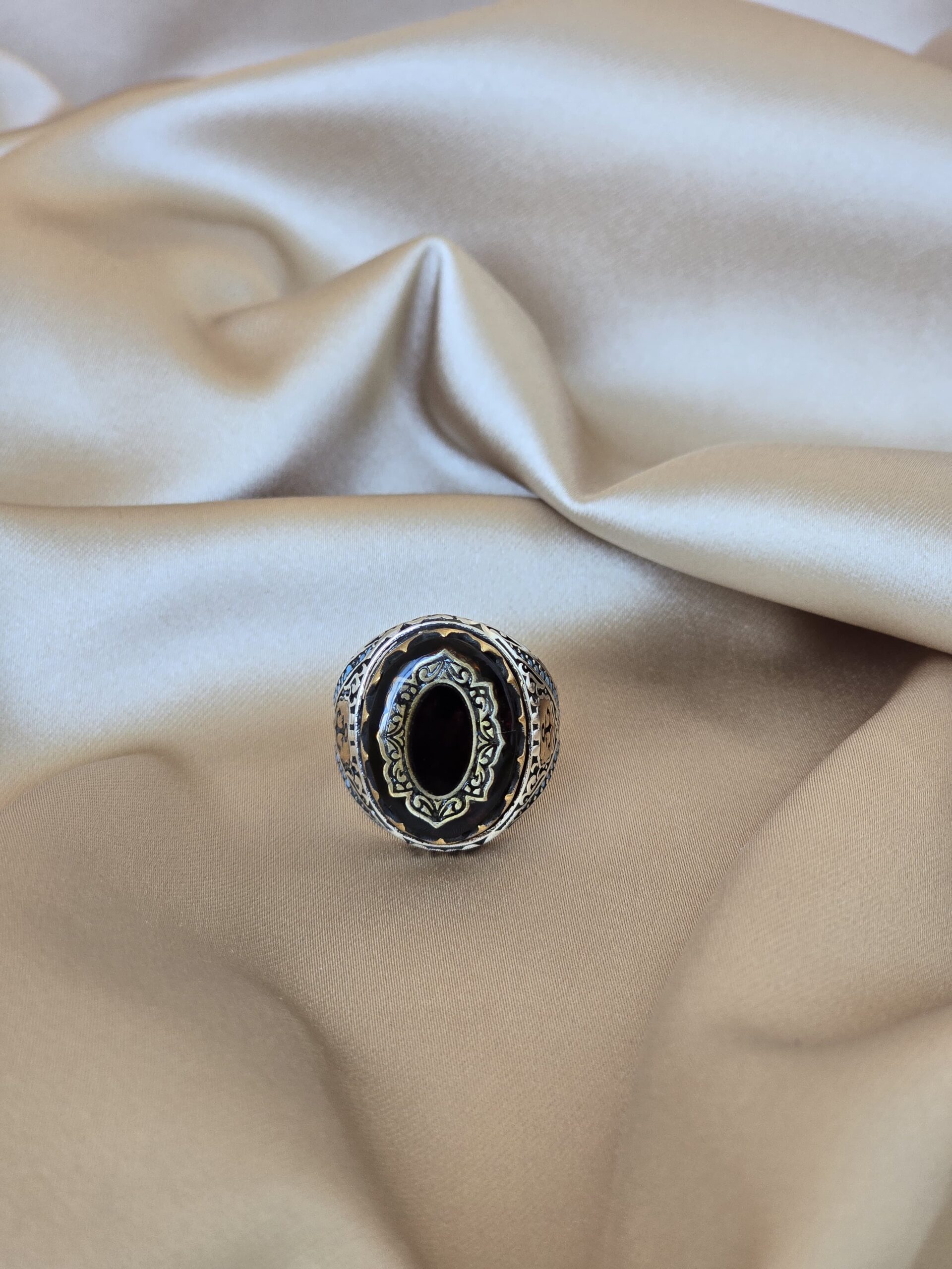 Siyah Taşlı Çapa Desenli Erkek Gümüş Yüzük – 14.5 gr | Şakra Gümüş & Saat - Görsel 3