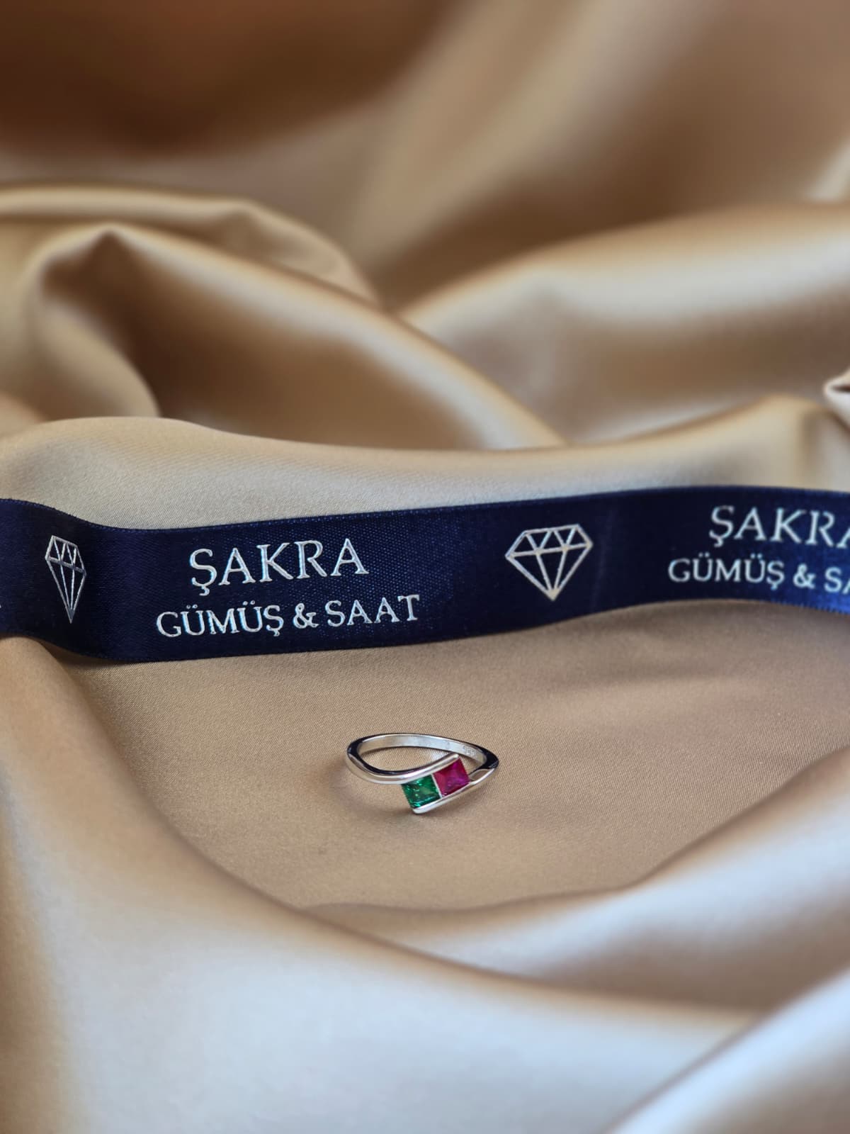 İkili Renkli Taşlı Minimal Bayan Gümüş Yüzük – 2.2 gr | Şakra Gümüş & Saat