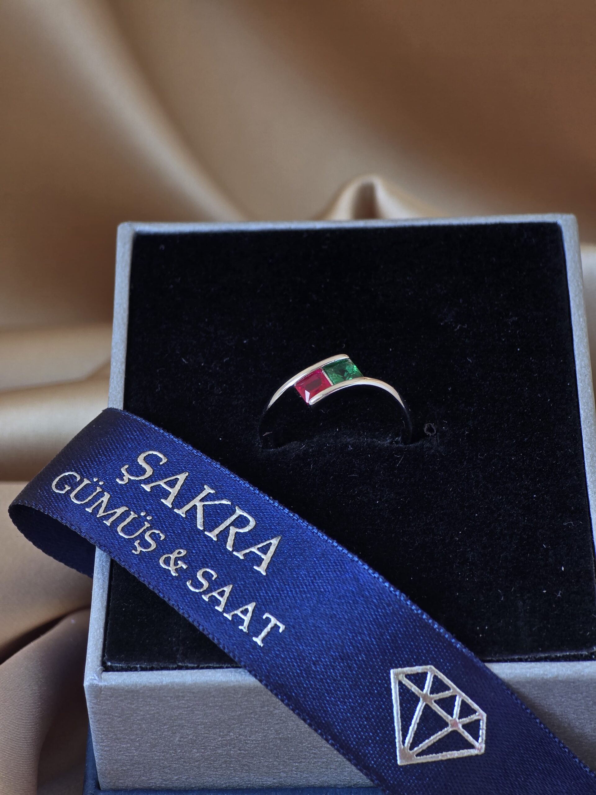 İkili Renkli Taşlı Minimal Bayan Gümüş Yüzük – 2.2 gr | Şakra Gümüş & Saat - Görsel 2