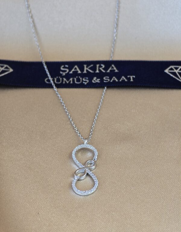 Sonsuzluk Figürlü Zirkon Taşlı 925 Ayar Gümüş Kolye – Gümüş Renk