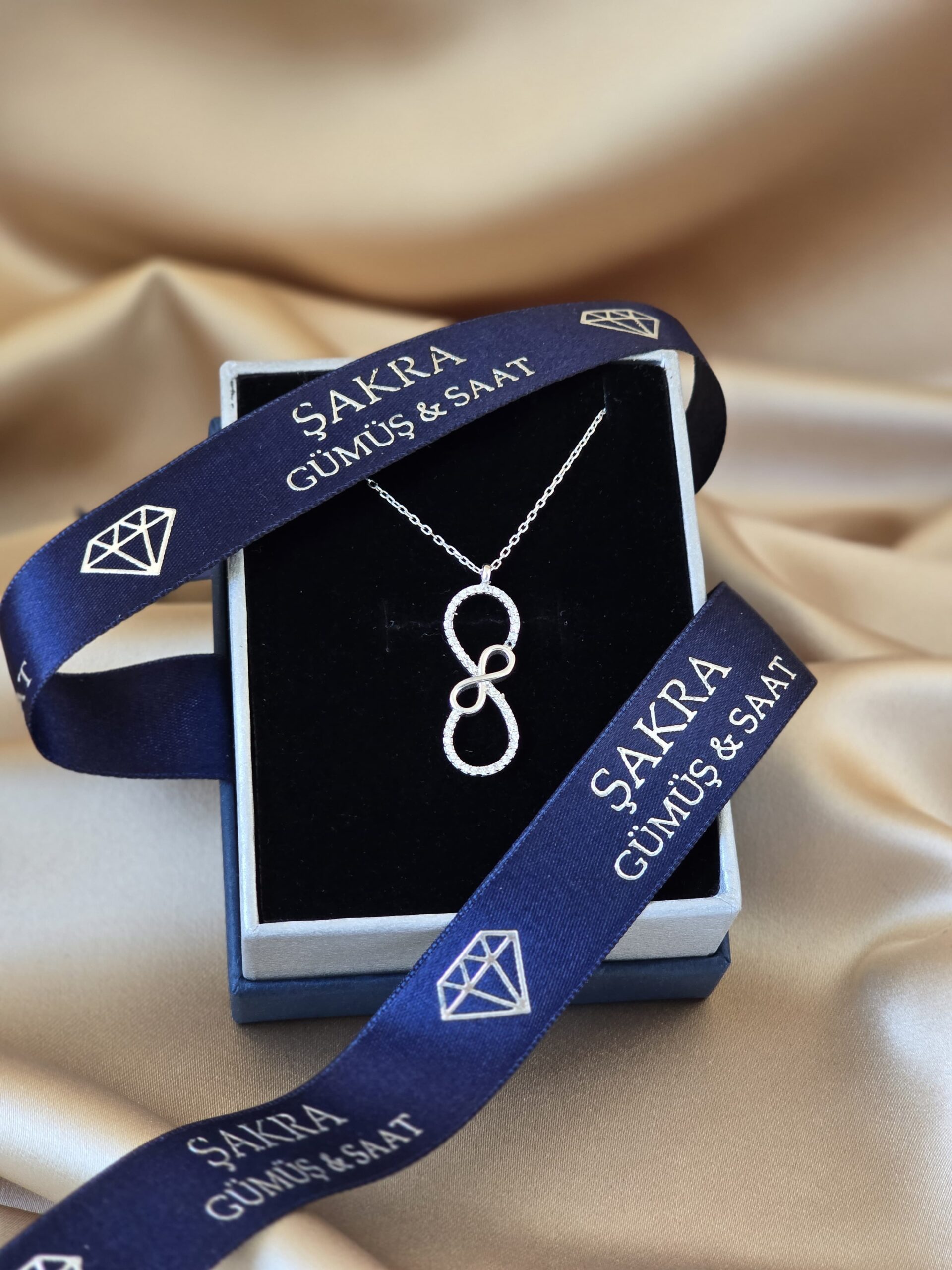 Sonsuzluk Figürlü Zirkon Taşlı 925 Ayar Gümüş Kolye – Gümüş Renk - Görsel 2