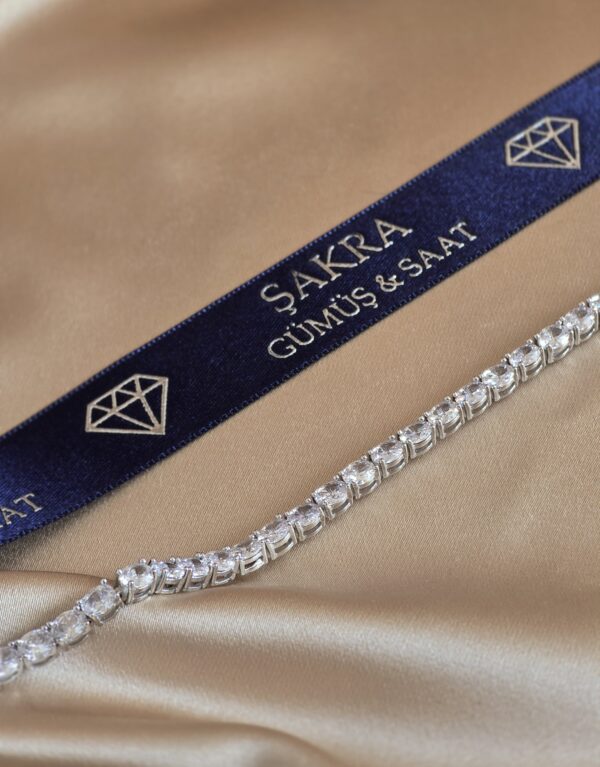 Klasik Tam Tur Taş Dizilimli Gümüş Bileklik