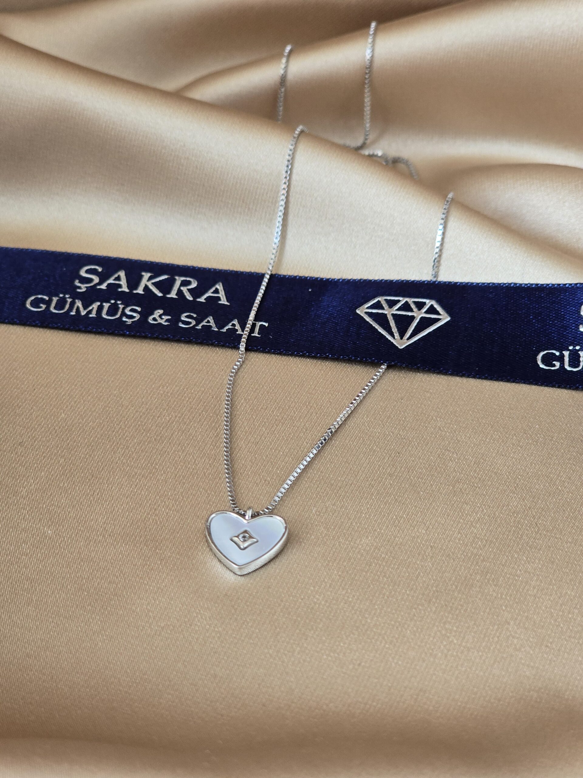 Sedef Kalp Formlu Zirkon Detaylı 925 Ayar Gümüş Kolye