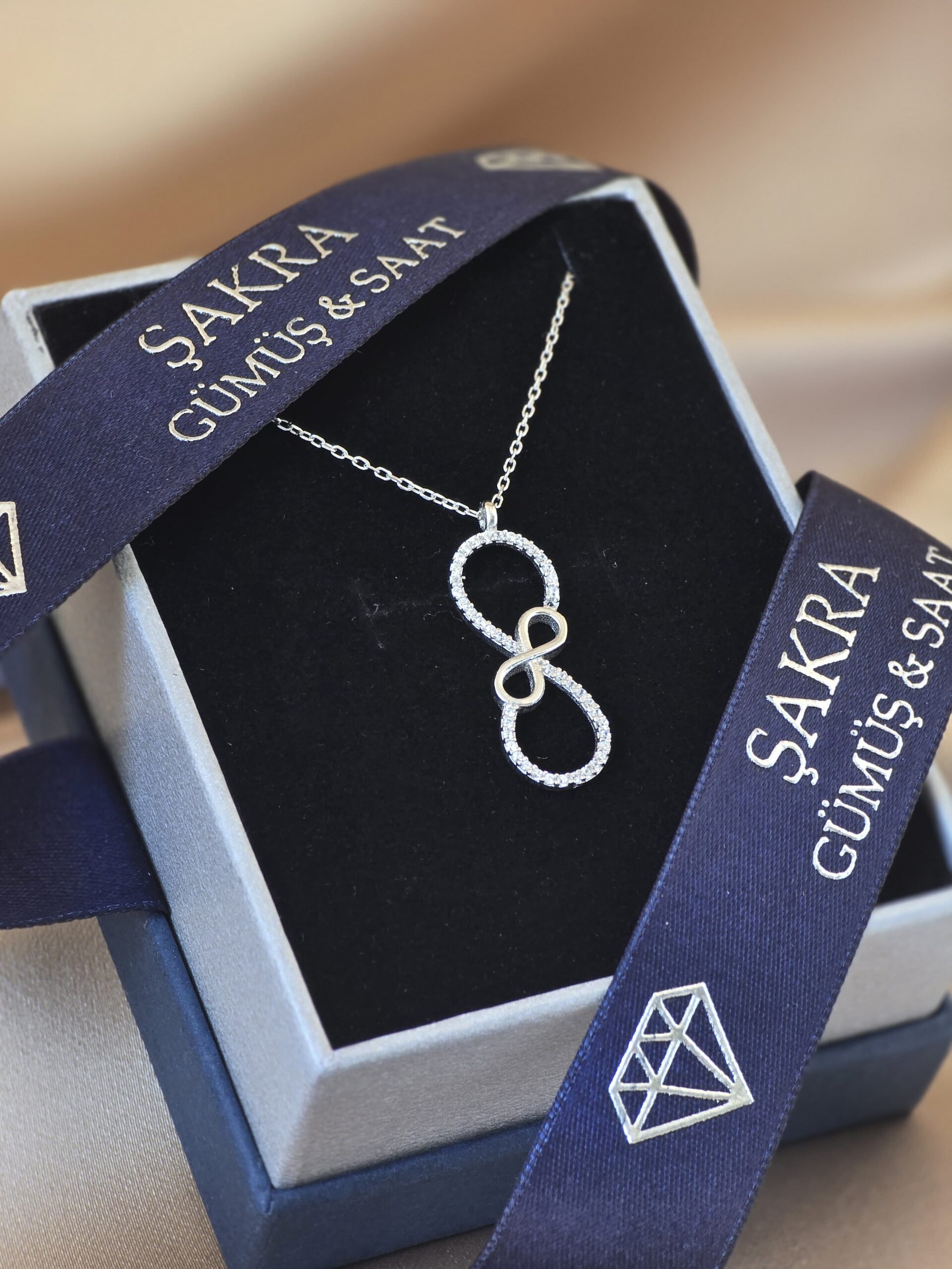 Sonsuzluk Figürlü Zirkon Taşlı 925 Ayar Gümüş Kolye – Gümüş Renk - Görsel 3