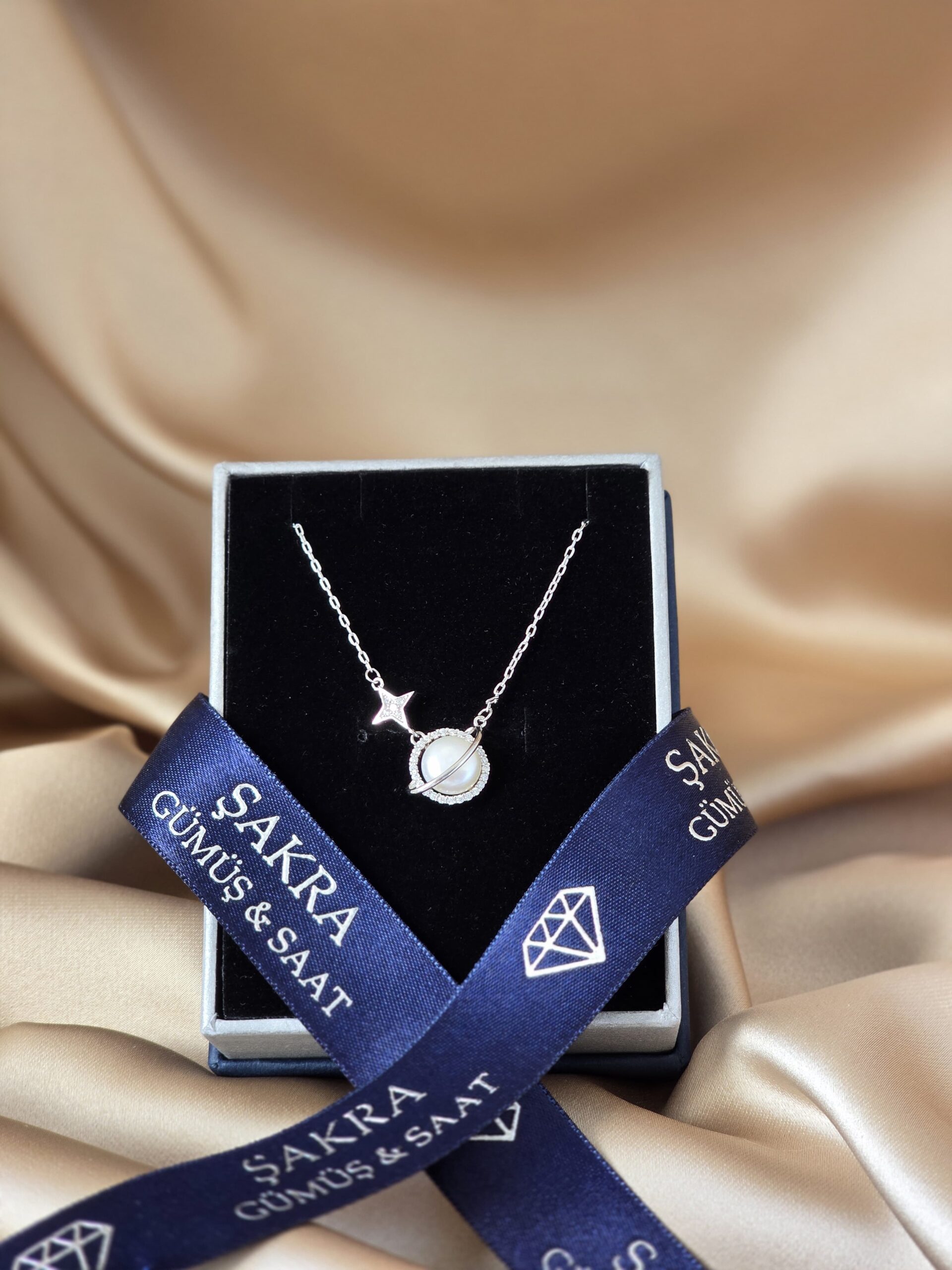 İnci Detaylı Gezegen Formlu 925 Ayar Gümüş Kolye - Görsel 2