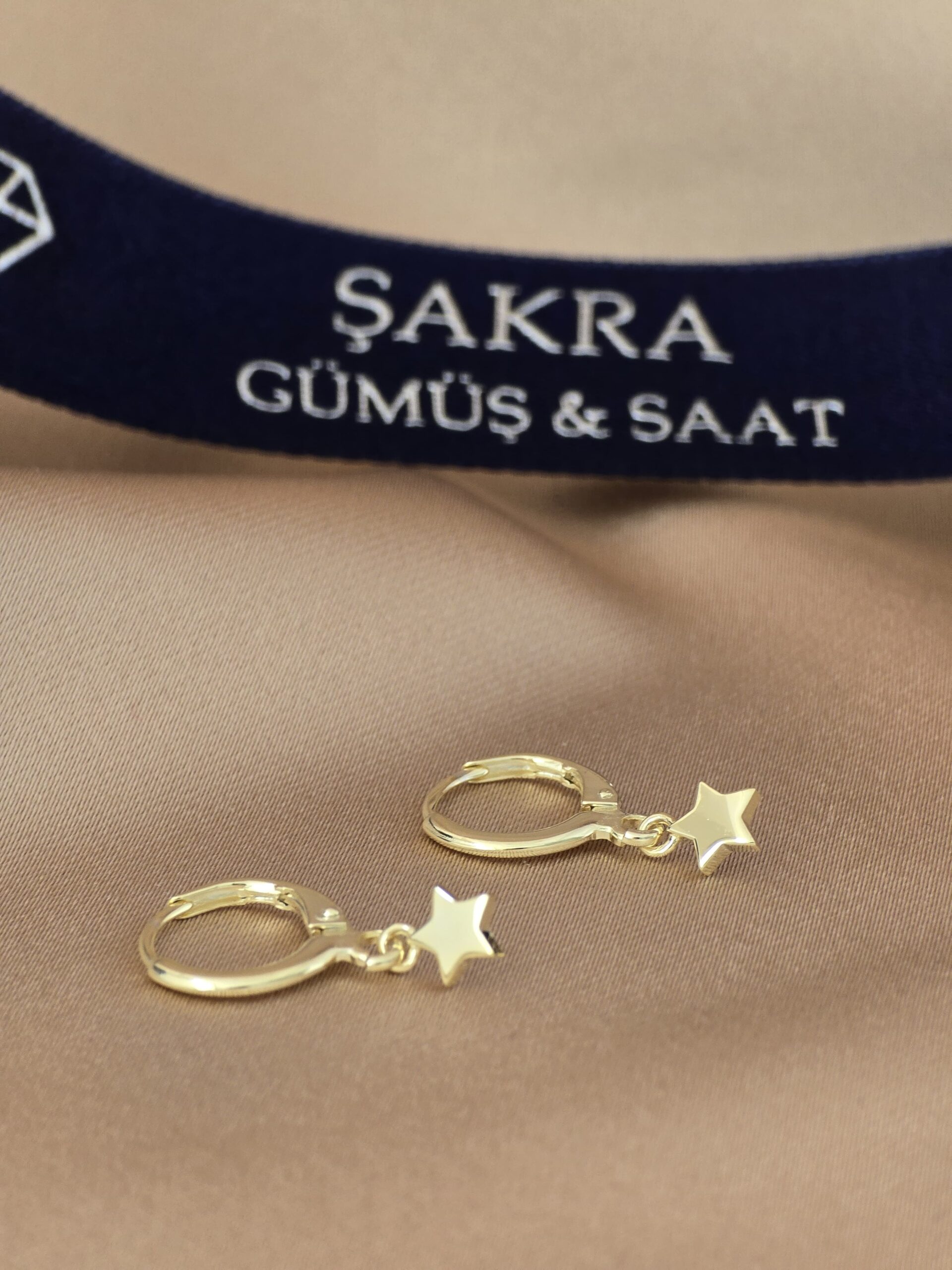 Altın Kaplama Yıldız Sallantılı Minimal Halka Gümüş Küpe