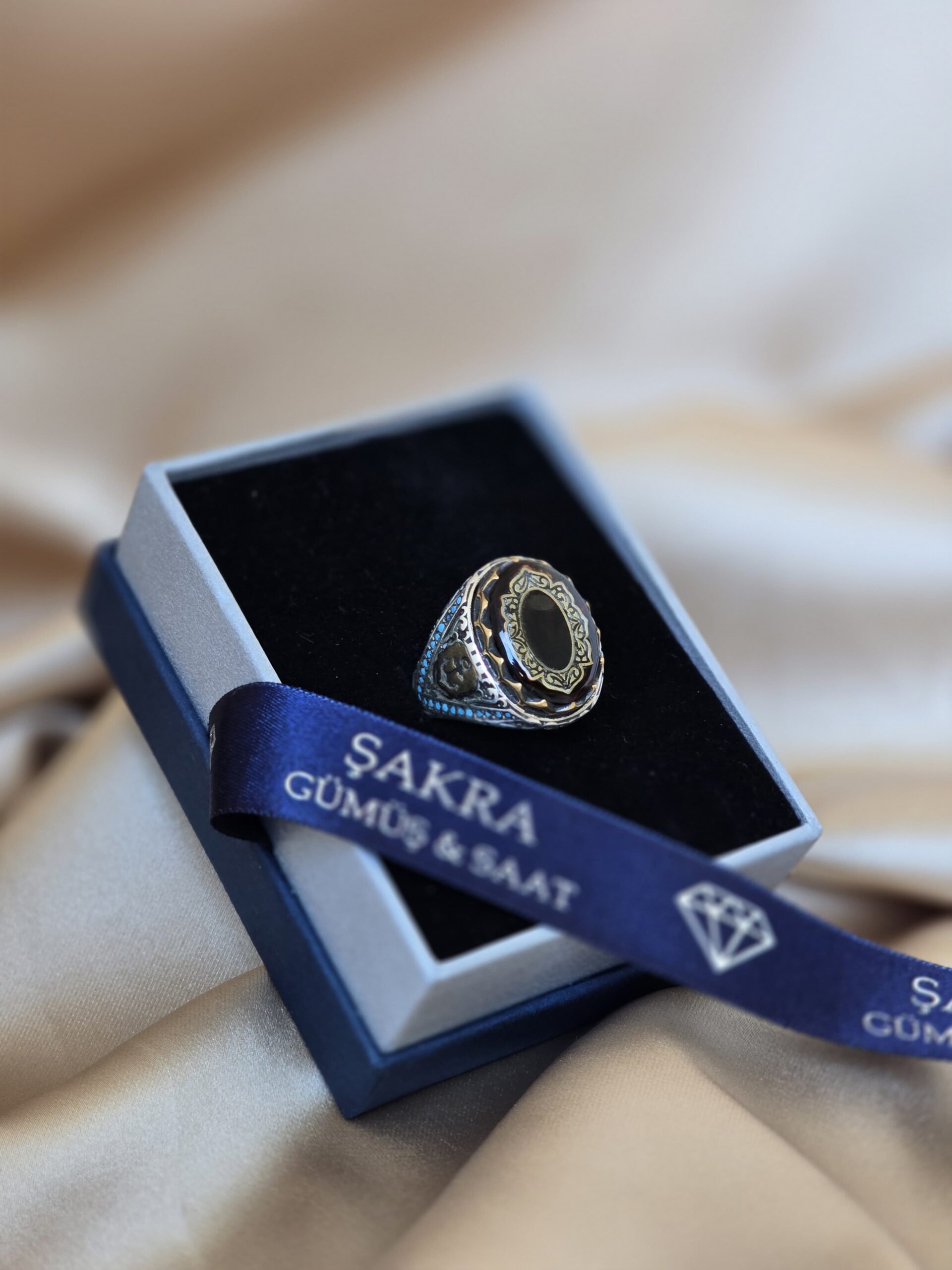 Siyah Taşlı Çapa Desenli Erkek Gümüş Yüzük – 14.5 gr | Şakra Gümüş & Saat - Görsel 2