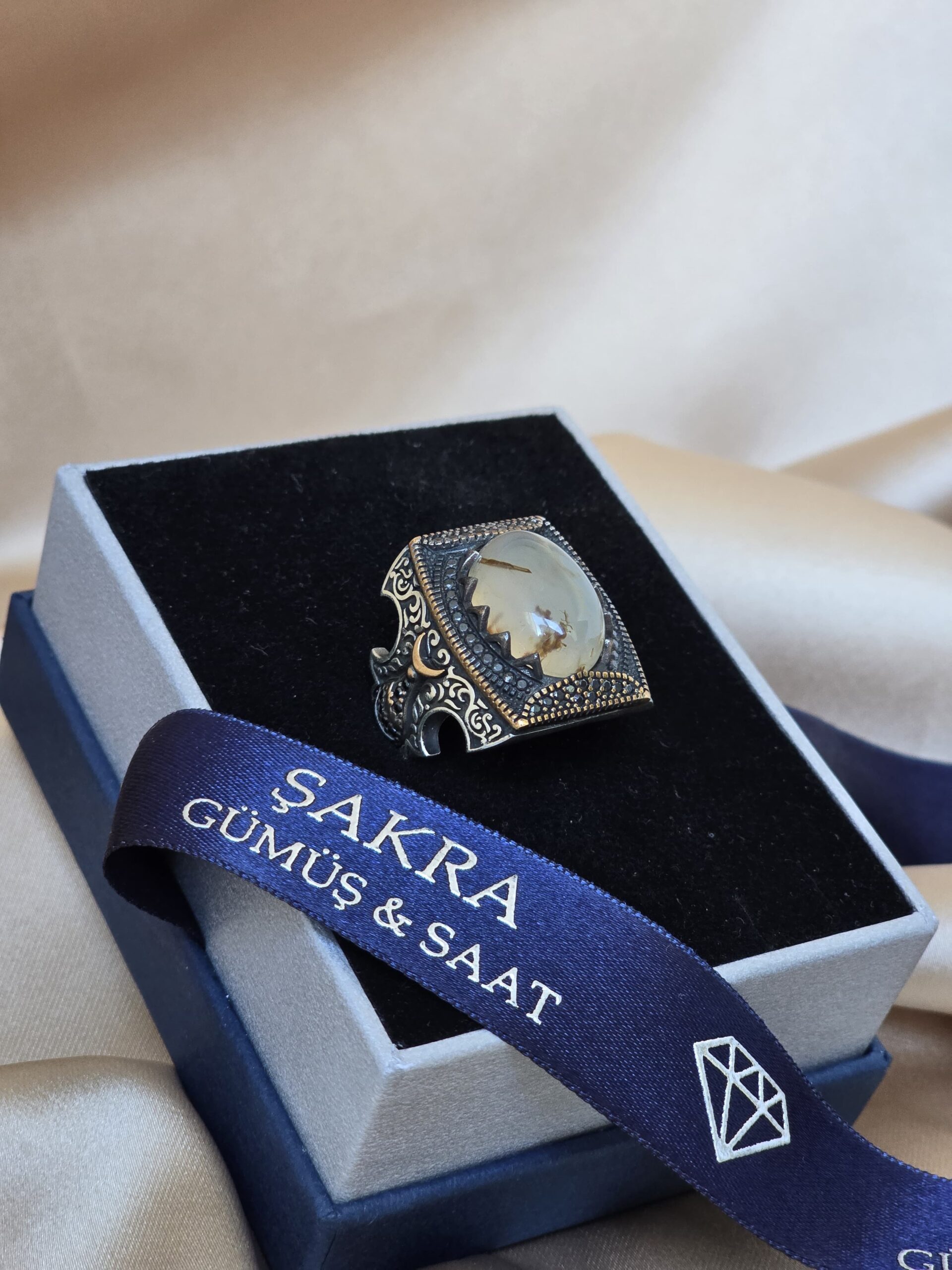 Doğal Taşlı Antik Desenli Erkek Gümüş Yüzük – 18 gr | Şakra Gümüş & Saat - Görsel 2