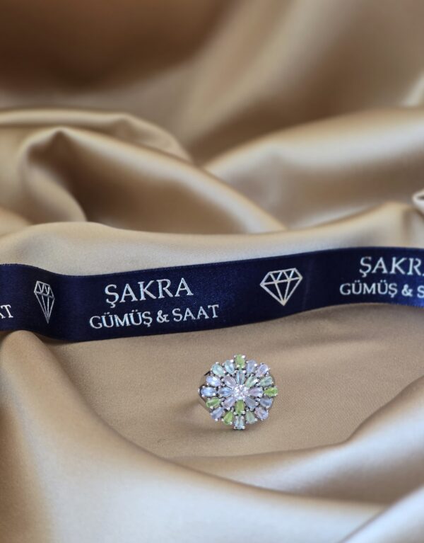 Renkli Çiçek Formlu Bayan Gümüş Yüzük – 3.8 gr | Şakra Gümüş & Saat
