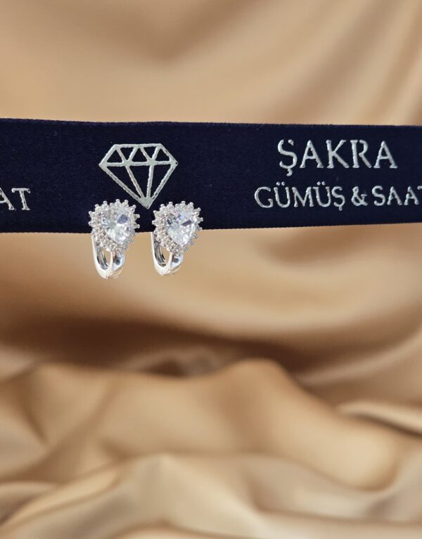 Zarif Damla Kesim Taşlı Gümüş Küpe