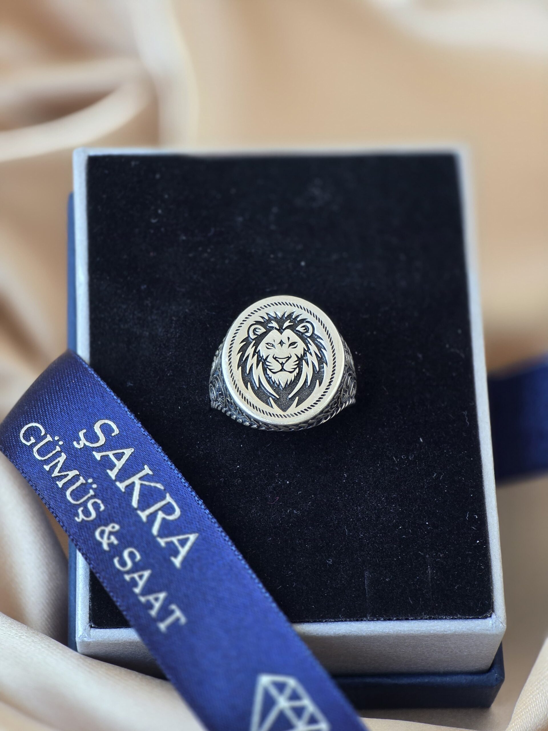 Aslan Motifli Osmanlı Desenli Erkek Gümüş Yüzük – 9 gr | Şakra Gümüş & Saat - Görsel 2