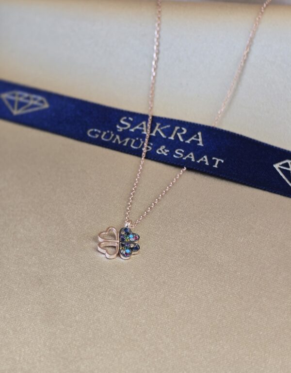 Renkli Taşlı Yonca Figürlü 925 Ayar Gümüş Kolye