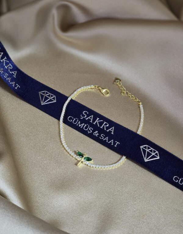 Yeşil Kelebek Motifli Altın Kaplama Taşlı Bileklik