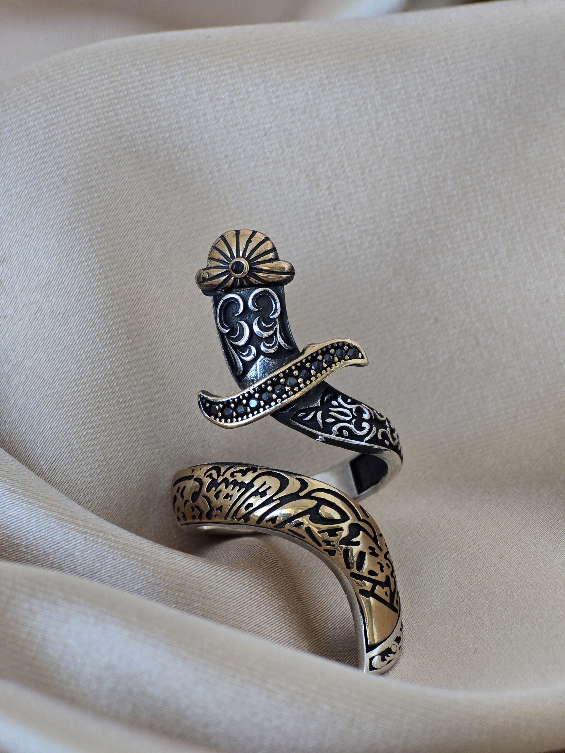 Kılıç Motifli Osmanlı Desenli Erkek Gümüş Yüzük – 8.6 gr | Şakra Gümüş & Saat - Görsel 3