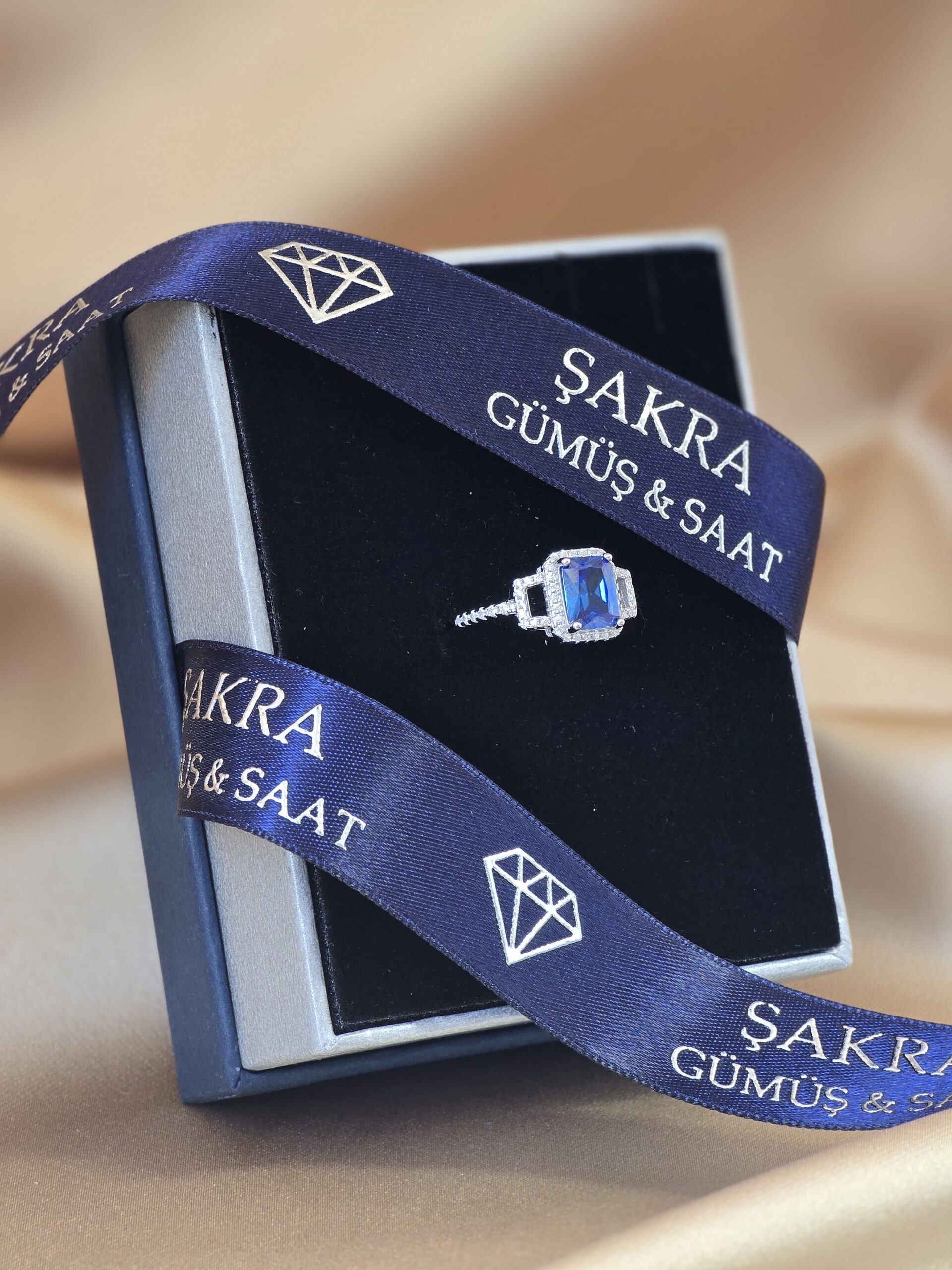 Mavi Baget Taşlı Zarif Tasarım 925 Ayar Gümüş Yüzük – 2.8 Gram - Görsel 2