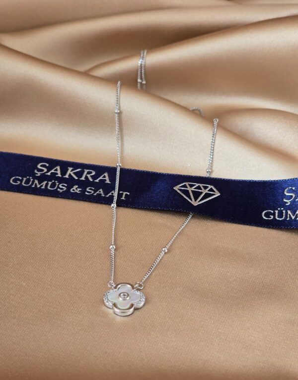 Zirkon Taş Detaylı Çiçek Formlu 925 Ayar Gümüş Kolye