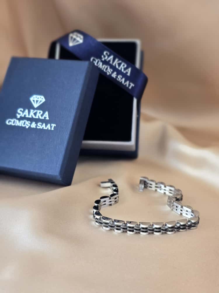 Şakra Gümüş Klasik Gümüş Tonlu Erkek Bileklik - Görsel 3