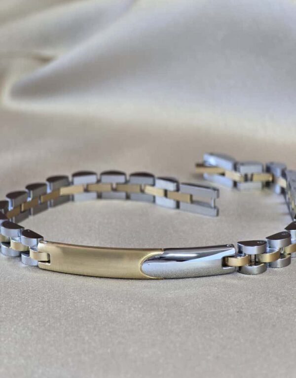 Şakra Gümüş Gold Detaylı Çelik Erkek Bileklik