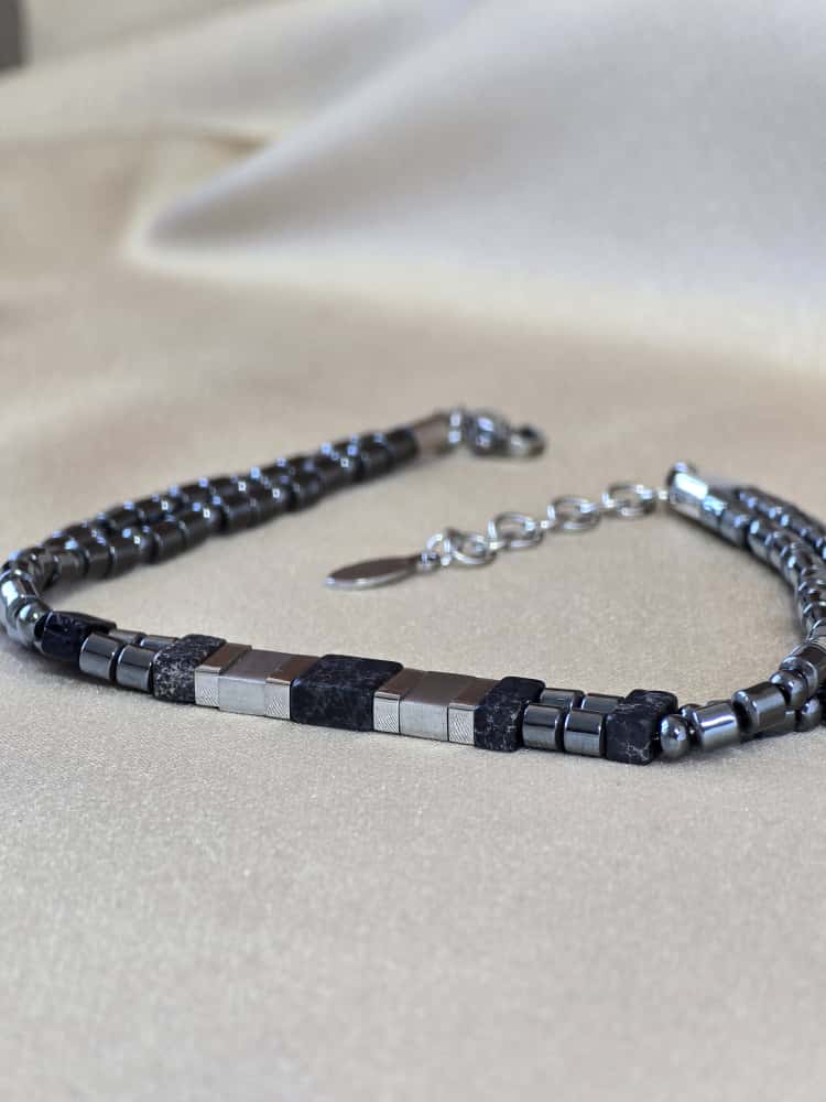 Şakra Gümüş Doğal Taş Detaylı Erkek Bileklik