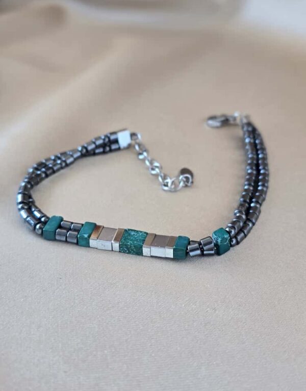 Şakra Gümüş Yeşil Doğal Taş Detaylı Erkek Bileklik