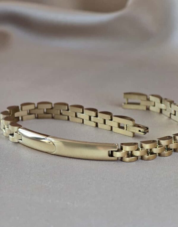 Şakra Gümüş Gold Renk Klasik Erkek Çelik Bileklik