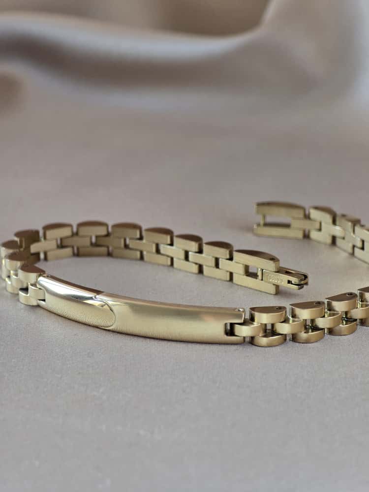 Şakra Gümüş Gold Renk Klasik Erkek Çelik Bileklik