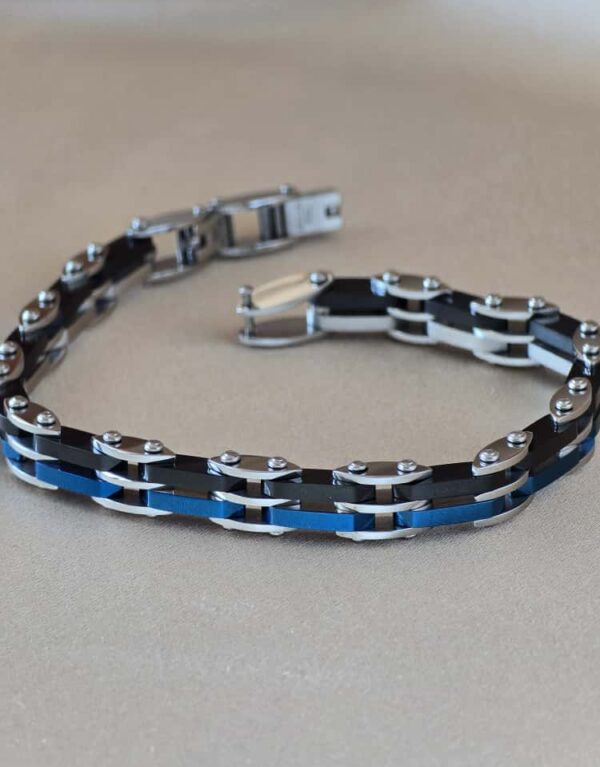 Şakra Gümüş Mavi Detaylı Modern Erkek Çelik Bileklik