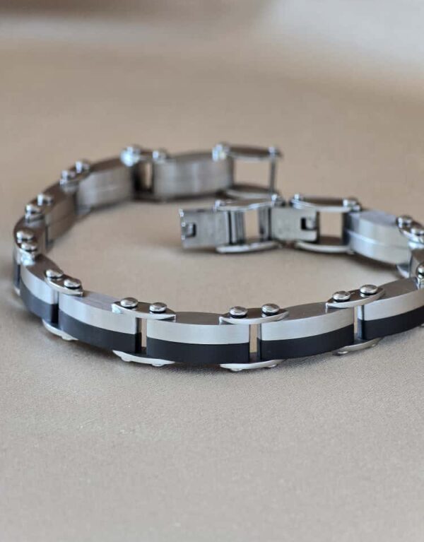 Şakra Gümüş Gri Detaylı Erkek Çelik Bileklik