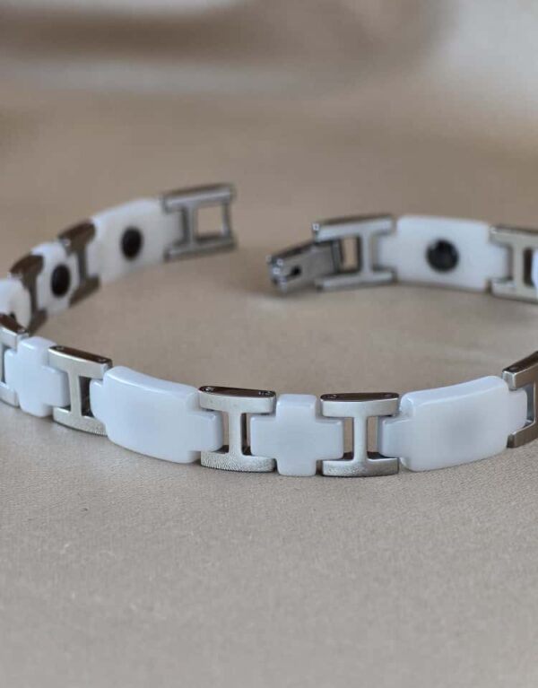 Şakra Gümüş Beyaz Seramik Detaylı Erkek Bileklik