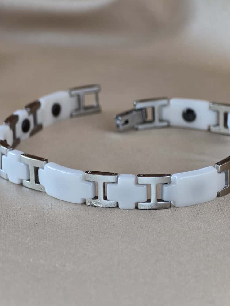 Şakra Gümüş Beyaz Seramik Detaylı Erkek Bileklik