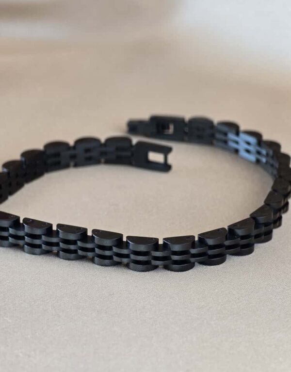 Şakra Gümüş Mat Siyah Çelik Çoklu Link Bileklik