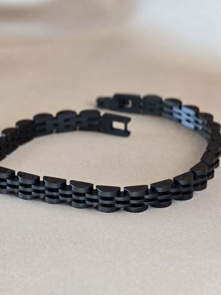 Şakra Gümüş Mat Siyah Çelik Çoklu Link Bileklik