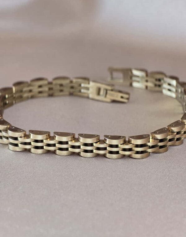 Şakra Gümüş Gold Renk Çelik Link Bileklik