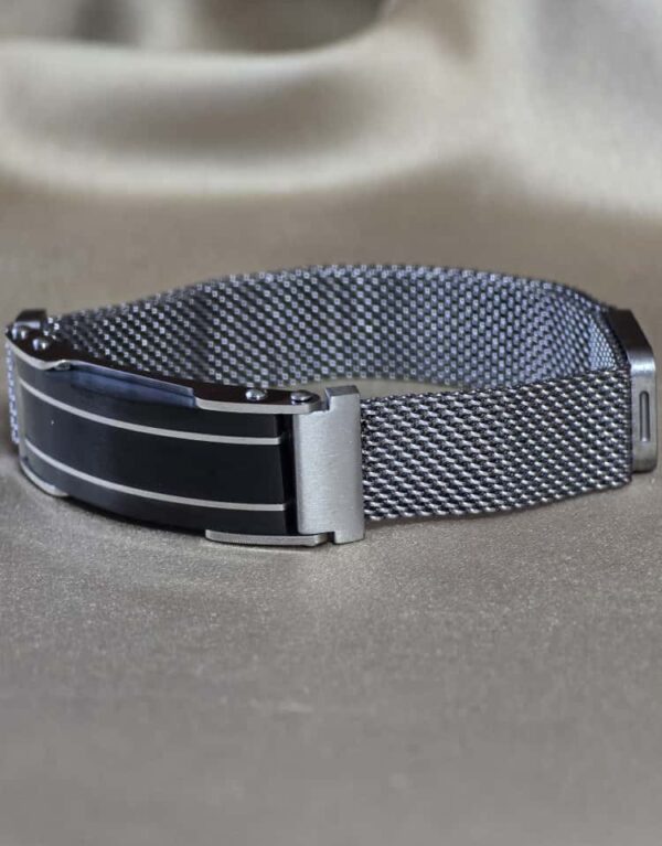 Şakra Gümüş Çift Çizgi Detaylı Çelik Örgü Bileklik