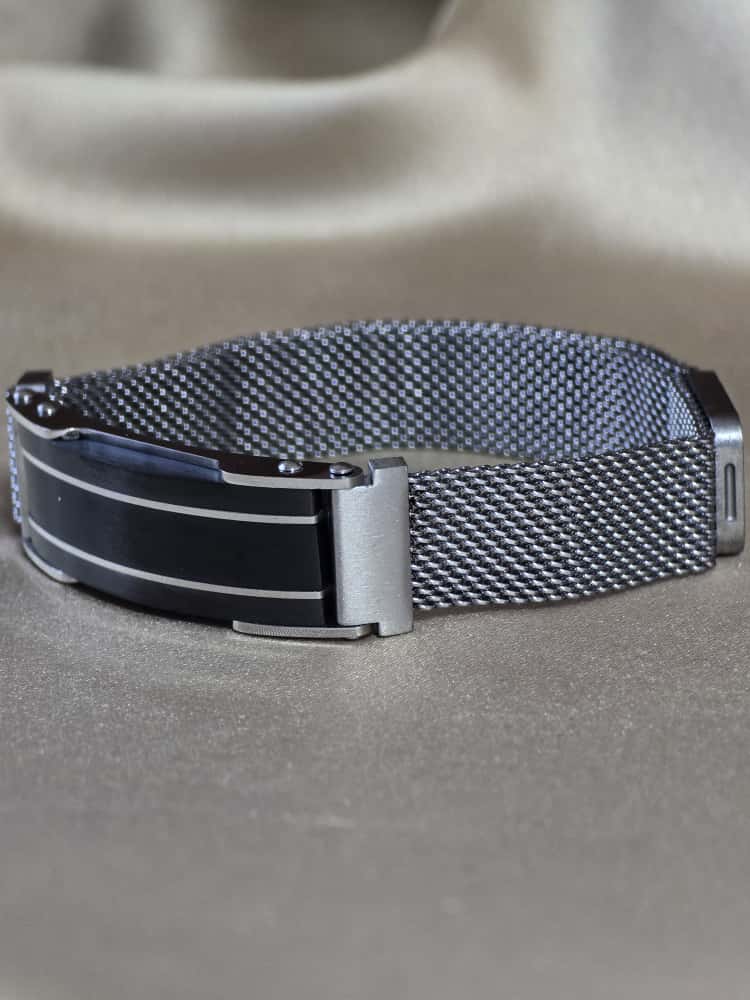 Şakra Gümüş Çift Çizgi Detaylı Çelik Örgü Bileklik