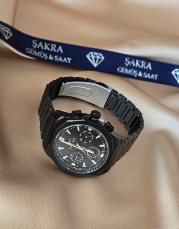 FERRO Tam Siyah Metal Kordon Çok Fonksiyonlu Erkek Kol Saati