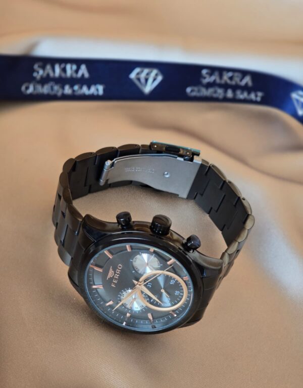 FERRO Siyah Kasa Rose Detaylı Metal Kordon Erkek Kol Saati