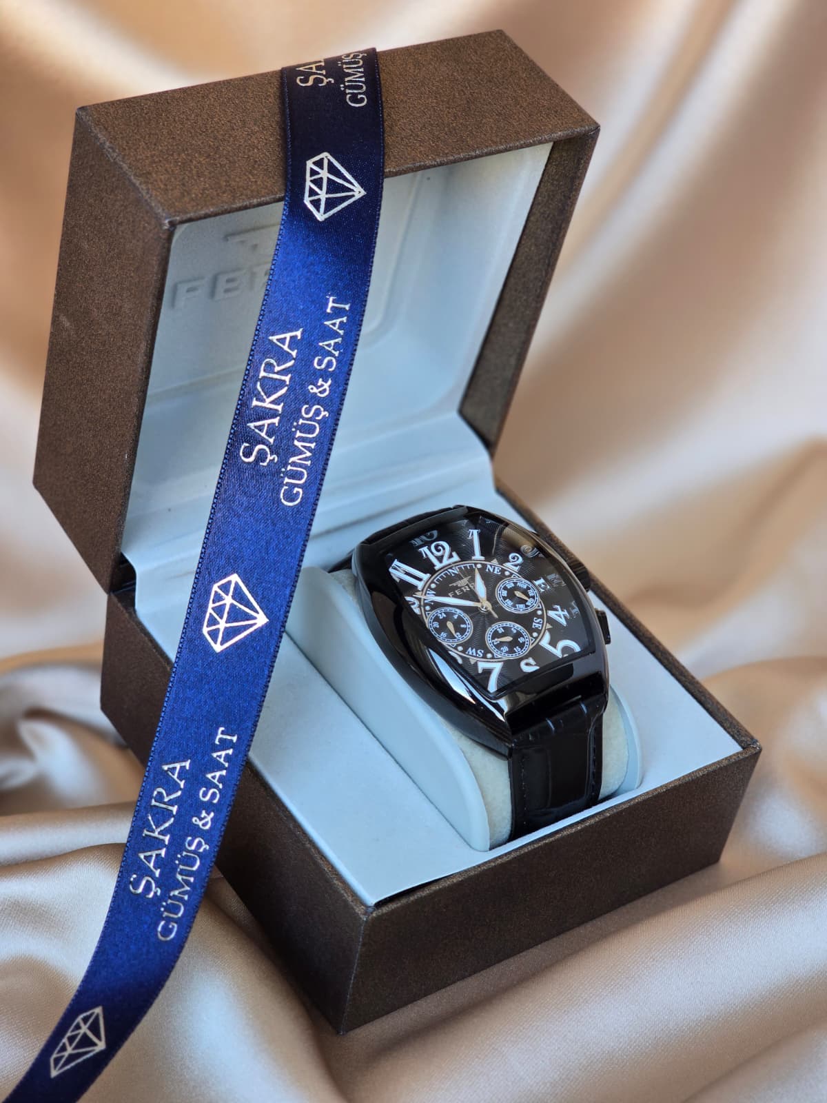 FERRO Siyah Kasa Kavisli Kadran Deri Kordon Erkek Kol Saati - Görsel 3