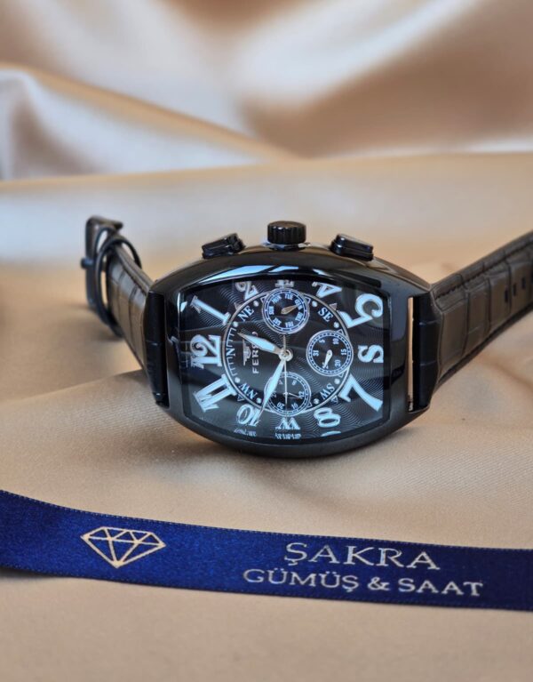 FERRO Siyah Kasa Kavisli Kadran Deri Kordon Erkek Kol Saati