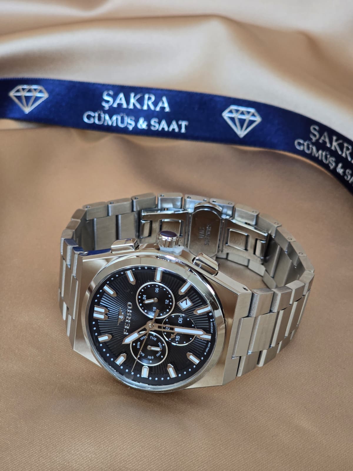 FERRO Multifunction Black Steel Erkek Kol Saati