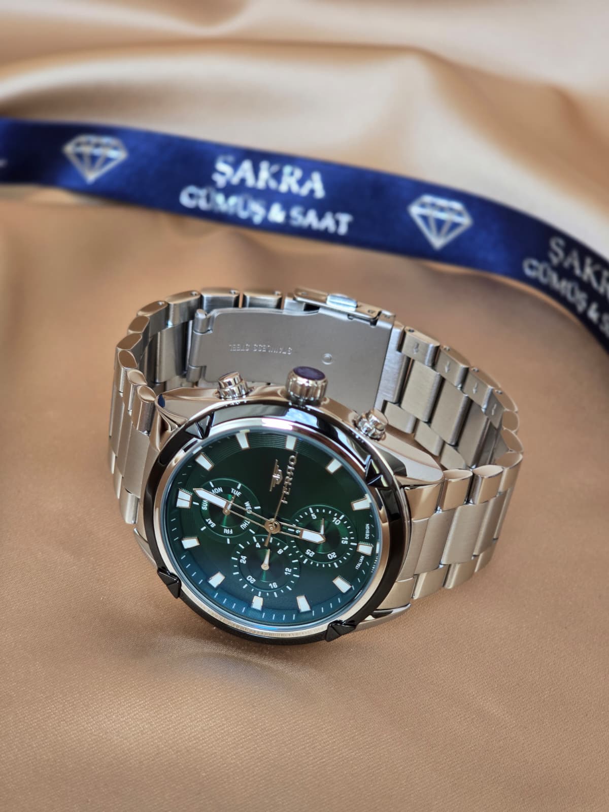FERRO Multifunction Green Dial Steel Erkek Kol Saati