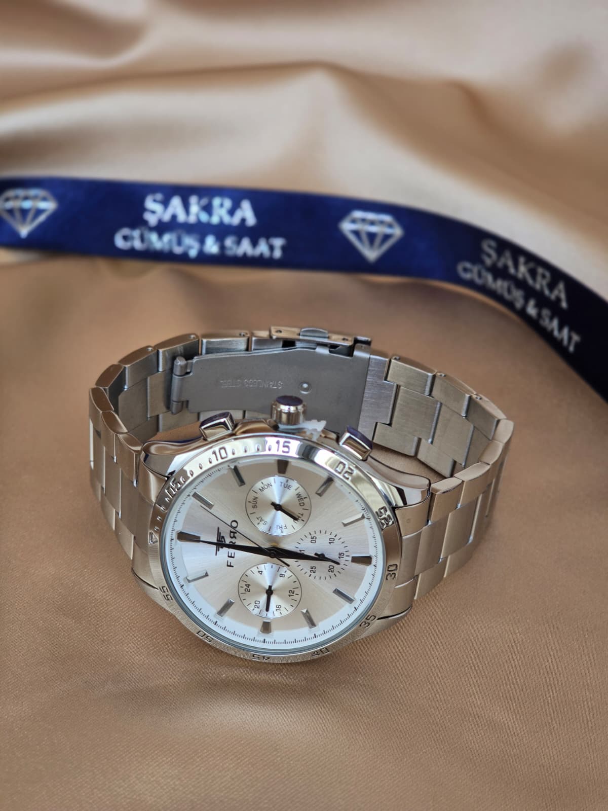 FERRO Multifunction Silver Dial Steel Erkek Kol Saati