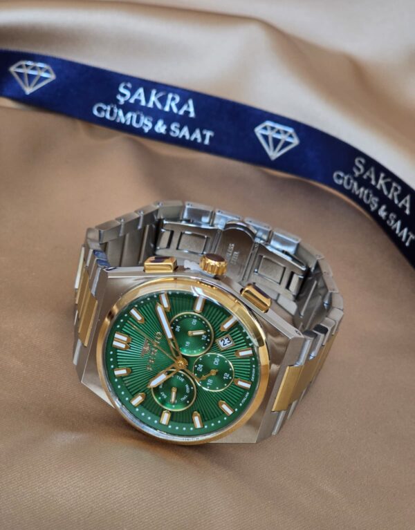 FERRO Green Dial Gold Detail Multifunction Steel Erkek Kol Saati