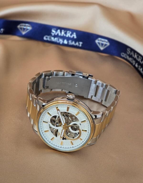 FERRO Automatic Skeleton Çelik Erkek Kol Saati – Gold & Silver