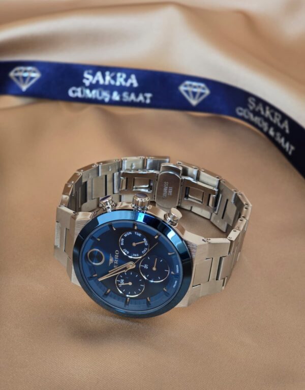 FERRO Çelik Erkek Kol Saati – Mavi Kadran, Çok Fonksiyonlu