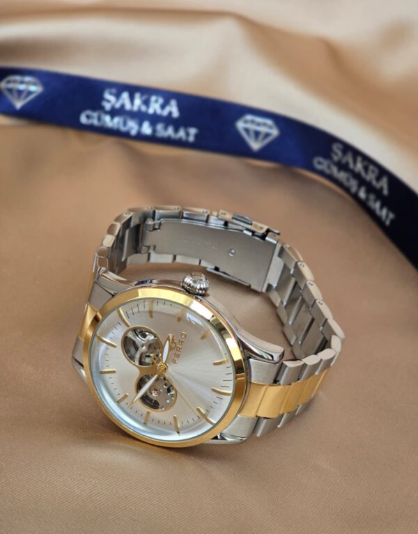 FERRO Çelik Erkek Kol Saati – Gold & Gümüş Kasa, Skeleton Detaylı