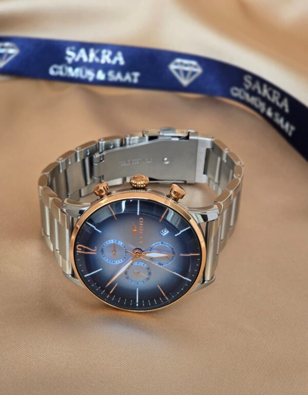 FERRO Çelik Erkek Kol Saati – Lacivert Kadran, Rose Gold Detaylı