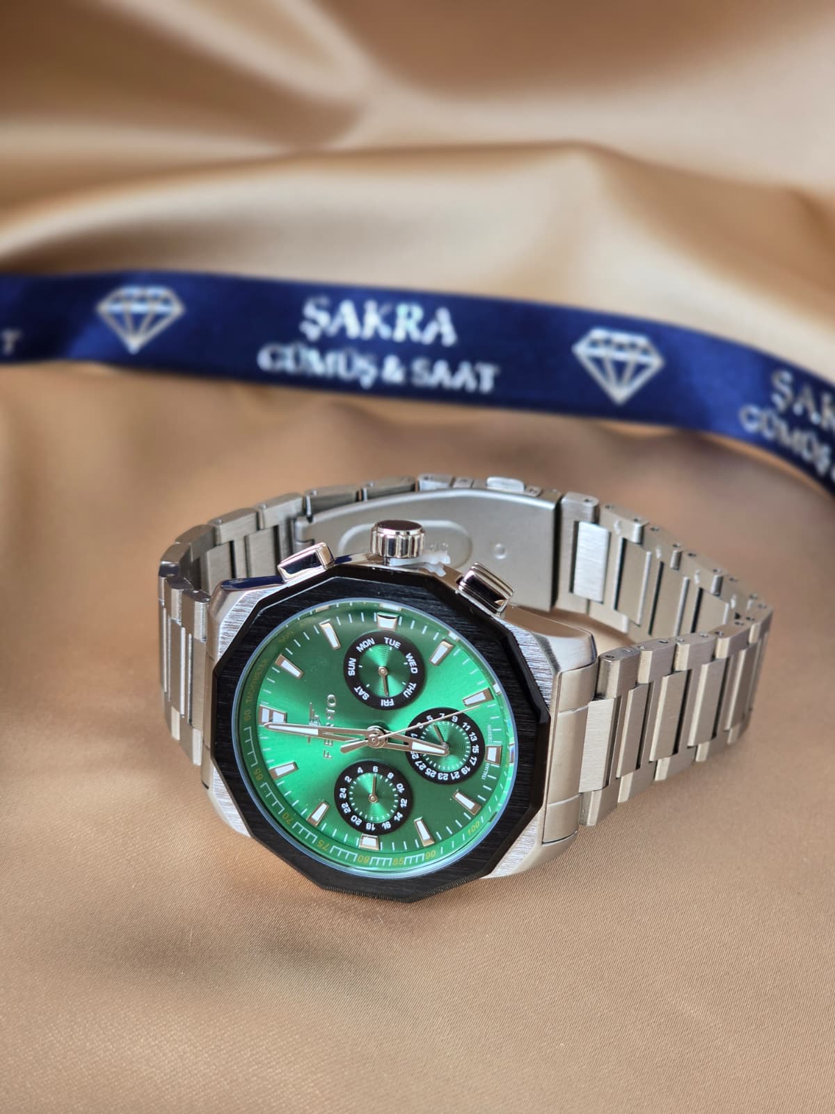 FERRO Yeşil Kadran Çelik Erkek Kol Saati – Çok Fonksiyonlu